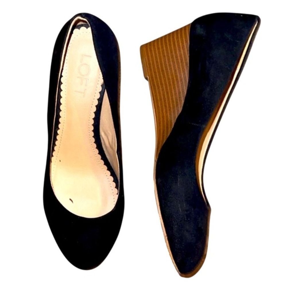 LOFT Black Suede Wedge Pumps